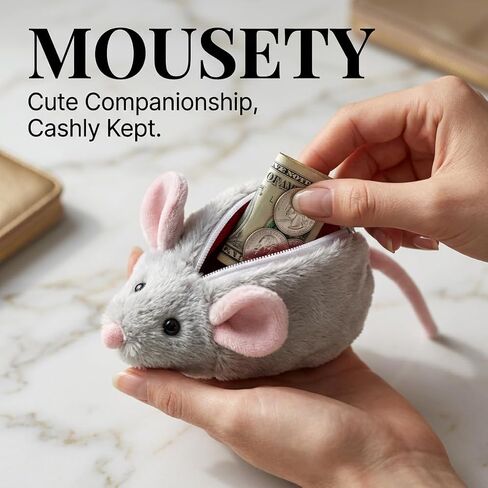 Cute Mouse Coin Purse Plush Animal Wallet for Women, Mini Zipper Change Pouch Small Fuzzy Money Holder Grey Party Favor (Grey) in Saudi Arabia
