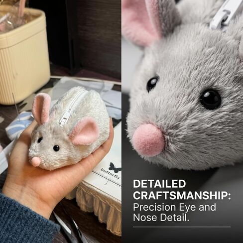 Cute Mouse Coin Purse Plush Animal Wallet for Women, Mini Zipper Change Pouch Small Fuzzy Money Holder Grey Party Favor (Grey) in Saudi Arabia