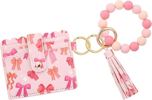 Pink Bow Wallet, Pink Wallet Wristlet, Slim Minimalist Wallets for Women, Flat Wallets for Women in Saudi Arabia