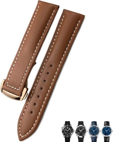 18mm 19mm 20mm Cow Leather Watch Strap for Omega Seamaster 300 Speedmaster Watch Bands (Color : Brown Rose, Size : 18mm) in Kuwait