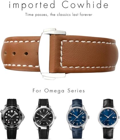 18mm 19mm 20mm Cow Leather Watch Strap for Omega Seamaster 300 Speedmaster Watch Bands (Color : Brown Rose, Size : 18mm) in Kuwait