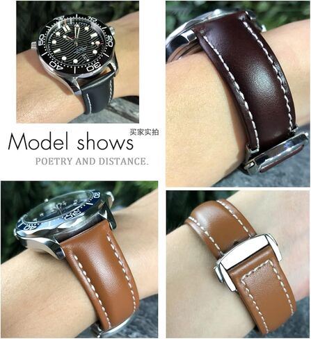 18mm 19mm 20mm Cow Leather Watch Strap for Omega Seamaster 300 Speedmaster Watch Bands (Color : Brown Rose, Size : 18mm) in Kuwait