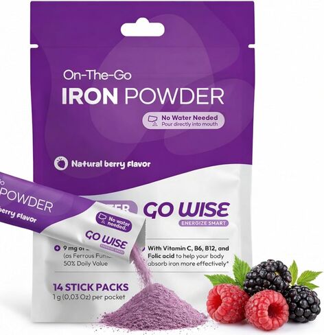 Iron Powder 14 Stick Packs with Vitamin C, Vitamin B6, Vitamin B12 and Folic Acid. for Direct Consumption, No Water Needed Gentle Iron Supplement for Women and Adults in Kuwait