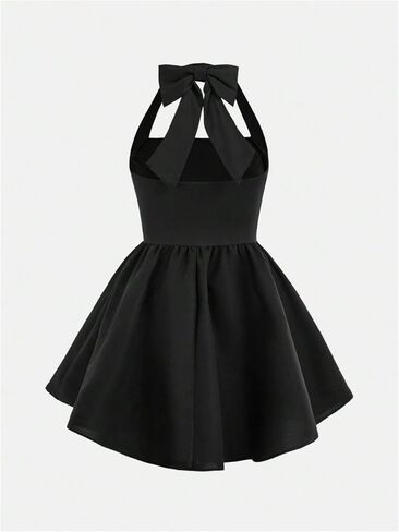 WDIRARA Girl's Tie Back Sleeveless Halter Dress Ruched Party Birthday Swing A Line Dress Black 10Y in Kuwait