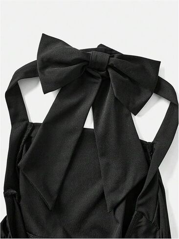 WDIRARA Girl's Tie Back Sleeveless Halter Dress Ruched Party Birthday Swing A Line Dress Black 10Y in Kuwait