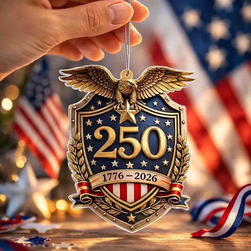 زخرفة الذكرى السنوية الـ 250 للولايات المتحدة، زخرفة عيد الميلاد النسر الوطني، تذكار أكريليك ثنائي الأبعاد مطبوع على الوجهين، 1776-2026 زخرفة عيد الميلاد الأمريكية 250 (250 اثنان) in Kuwait