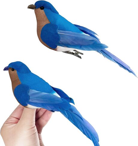 Clip on Blue Artificial Birds Realistic Bluebird Ornaments, 2Pcs Foam Feathered Songbird Figurines for Spring Tree Easter Wreath Decor Garland Crafts (2 Pcs) in Saudi Arabia