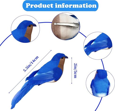 Clip on Blue Artificial Birds Realistic Bluebird Ornaments, 2Pcs Foam Feathered Songbird Figurines for Spring Tree Easter Wreath Decor Garland Crafts (2 Pcs) in Saudi Arabia