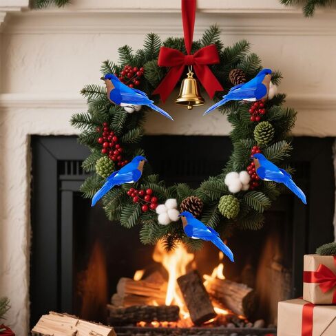 Clip on Blue Artificial Birds Realistic Bluebird Ornaments, 2Pcs Foam Feathered Songbird Figurines for Spring Tree Easter Wreath Decor Garland Crafts (2 Pcs) in Saudi Arabia