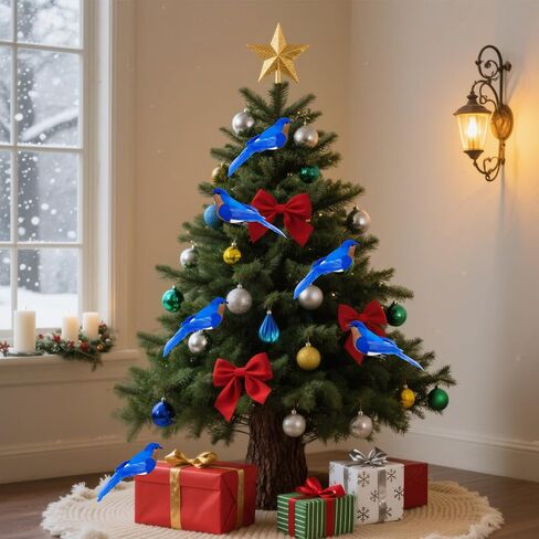 Clip on Blue Artificial Birds Realistic Bluebird Ornaments, 2Pcs Foam Feathered Songbird Figurines for Spring Tree Easter Wreath Decor Garland Crafts (2 Pcs) in Saudi Arabia
