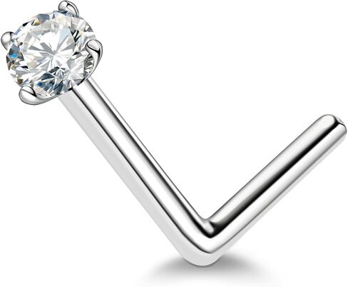925 Sterling Silver Nose Rings for Women - L Shaped CZ Nose Studs Piercing Hypoallergenic Jewelry for Women Men in Saudi Arabia