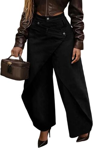 Voghtic Women's High Waisted Wrap Wide Leg Jeans - Asymmetrical Faux Wrap Denim Pants in Saudi Arabia