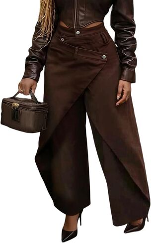 Voghtic Women's High Waisted Wrap Wide Leg Jeans - Asymmetrical Faux Wrap Denim Pants in Kuwait
