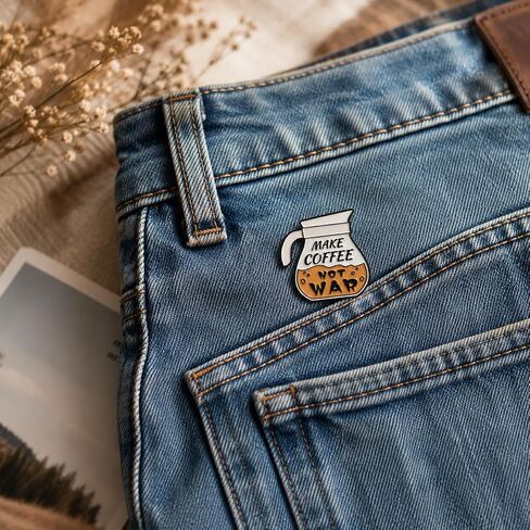 Coffee Pot Enamel Pin - Funny Sarcastic Pins Brooch for Backpacks, Jackets, Hats with "Make Coffee Not War". Caffeine Humor Brooches Gift for Works and Teachers in Saudi Arabia