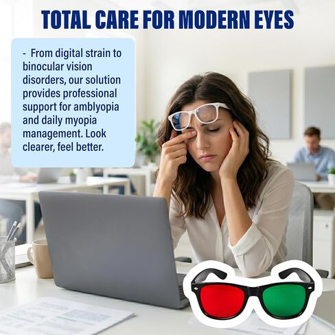 Red Green Glasses Vision Therapy for Amblyopia Lazy Eye Training, Anaglyph Vision Trainer, Portable Comfortable Eyeglasses for Visual Balance, Focus Practice, Binocular Coordination in Saudi Arabia