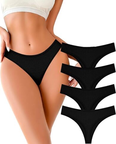 4 Pieces Cotton Thongs for Women Soft Low Rise Sexy Thong Ladies Panties Womens Underwear in Kuwait