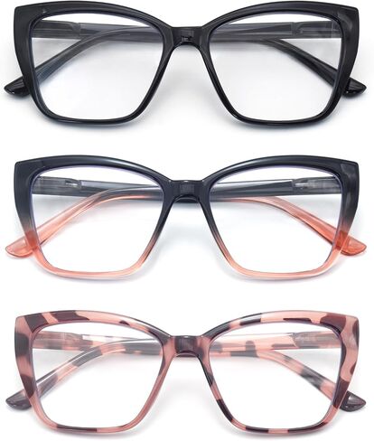 HIGHLIKE 3-Pack Reading Glasses for Women Stylish Cat-Eye Spring Hinge Clear Lenses Readers Anti Eyestrain in Saudi Arabia