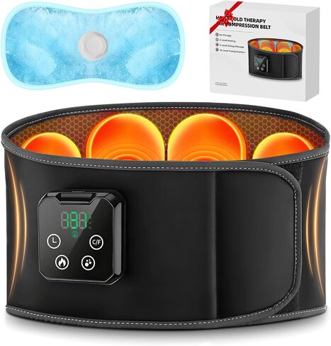 Lower Back Massager with Heat & Cold, Cordless Heating Pad for Back Muscle Relaxation with 4 Heat 3 Air Compression 10 Timer, Touchscreen Control, Adjustable Size, Gifts for Men Women, Black in Saudi Arabia