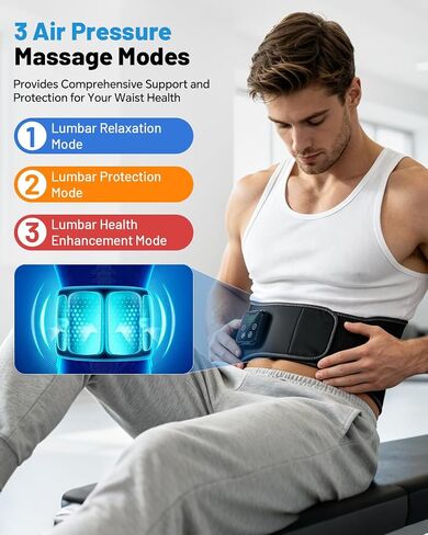 Lower Back Massager with Heat & Cold, Cordless Heating Pad for Back Muscle Relaxation with 4 Heat 3 Air Compression 10 Timer, Touchscreen Control, Adjustable Size, Gifts for Men Women, Black in Saudi Arabia