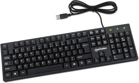 كيبورد USB سلكي، 104 مفتاح، كيبل USB مدمج، مؤشرات LED، اسود، كيبل USB مدمج بطول 5 قدم in Kuwait