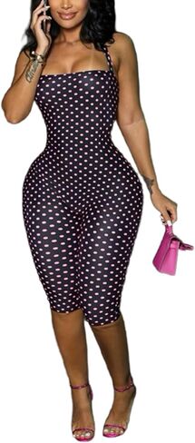 Womens Sexy Vintage Polka Dot Jumpsuit Sleeveless Bodycon Club Party Night Out Outfits Cute Print Streetwear for Women in Saudi Arabia