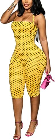 Womens Sexy Vintage Polka Dot Jumpsuit Sleeveless Bodycon Club Party Night Out Outfits Cute Print Streetwear for Women in Saudi Arabia