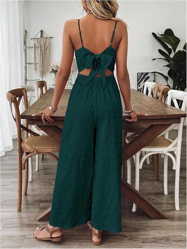 WDIRARA Women's V Neck Sleeveless Jumpsuit Vacation Open Back Wide Leg Pants Romper in Kuwait