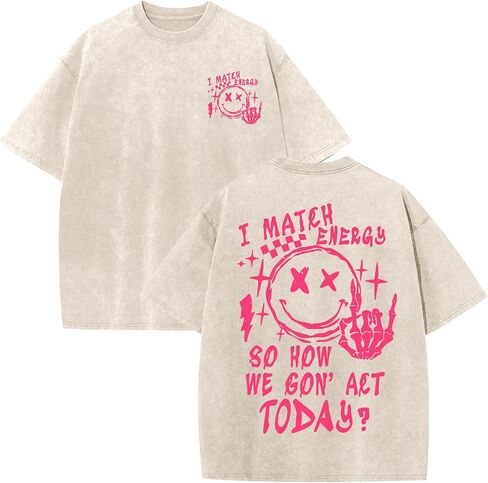 Graphic Tees Men Oversized Y2k Vintage Tshirts Funny Happy Face T Shirts Streetwear Acid Washed Baggy Gym Shirts in Saudi Arabia