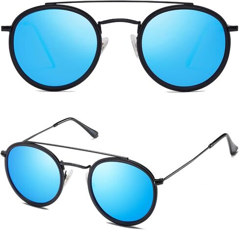SOJOS Retro Vintage Round Polarized Sunglasses for Women Men Double Bridge Circle Sunnies SJ1104 in Saudi Arabia