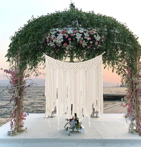 Macrame Wall Hanging Curtain Bohemian Style Room Décor, Special Events Wall Hanging Woven Tapestry Wall Art Boho Curtains with LED Fairy Lights (Tapestry + USB Strip Lights) in Saudi Arabia