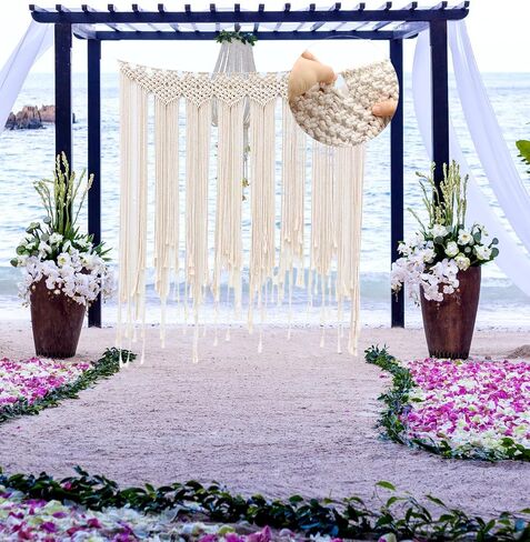 Macrame Wall Hanging Curtain Bohemian Style Room Décor, Special Events Wall Hanging Woven Tapestry Wall Art Boho Curtains with LED Fairy Lights (Tapestry + USB Strip Lights) in Saudi Arabia