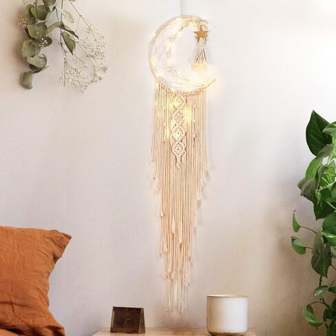 Macrame Wall Hanging Curtain Bohemian Style Room Décor, Special Events Wall Hanging Woven Tapestry Wall Art Boho Curtains with LED Fairy Lights (Tapestry + USB Strip Lights) in Saudi Arabia