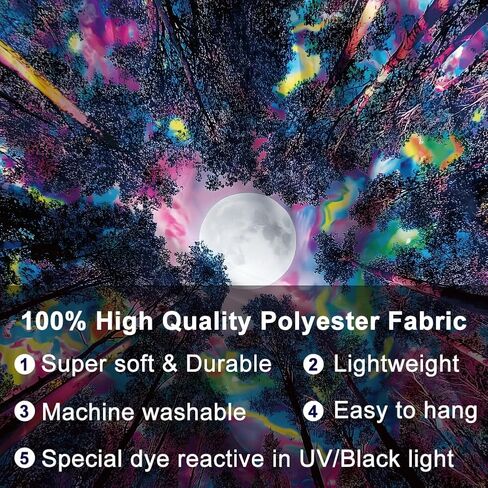 WEBEEDY Blacklight نسيج فانتاسي القمر غابة نسيج الأشعة فوق البنفسجية رد الفعل يتوهج في الظلام الجدار شنقا خلفية Trippy Blacklight ملصق لغرفة النوم غرفة المعيشة غرفة الألعاب ديكور المنزل، 59 × 51 بوصة in Kuwait
