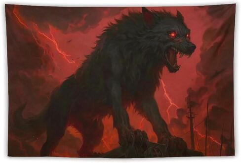 JYOUQOC Wolf Black Animal Red Eyes War Tapestry Large Wall Art Backdrop Flag Wall Hanging Decor for Living Room Bedroom Dorm Office 40"×60" in Saudi Arabia