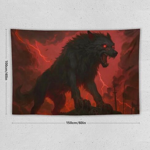 JYOUQOC Wolf Black Animal Red Eyes War Tapestry Large Wall Art Backdrop Flag Wall Hanging Decor for Living Room Bedroom Dorm Office 40"×60" in Saudi Arabia