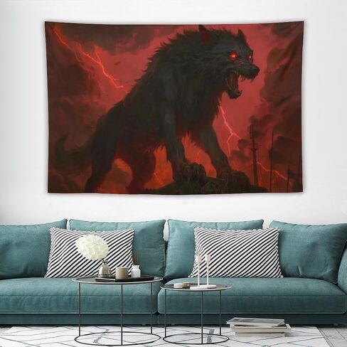 JYOUQOC Wolf Black Animal Red Eyes War Tapestry Large Wall Art Backdrop Flag Wall Hanging Decor for Living Room Bedroom Dorm Office 40"×60" in Saudi Arabia
