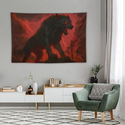 JYOUQOC Wolf Black Animal Red Eyes War Tapestry Large Wall Art Backdrop Flag Wall Hanging Decor for Living Room Bedroom Dorm Office 40"×60" in Saudi Arabia