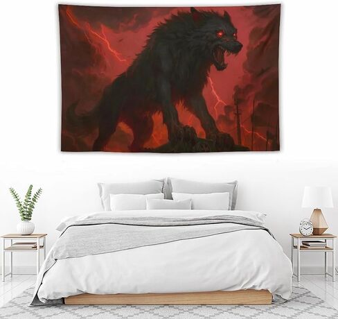 JYOUQOC Wolf Black Animal Red Eyes War Tapestry Large Wall Art Backdrop Flag Wall Hanging Decor for Living Room Bedroom Dorm Office 40"×60" in Saudi Arabia