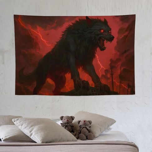 JYOUQOC Wolf Black Animal Red Eyes War Tapestry Large Wall Art Backdrop Flag Wall Hanging Decor for Living Room Bedroom Dorm Office 40"×60" in Saudi Arabia