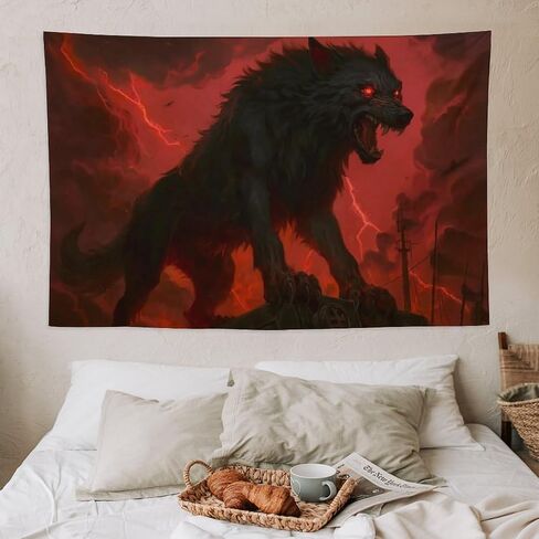 JYOUQOC Wolf Black Animal Red Eyes War Tapestry Large Wall Art Backdrop Flag Wall Hanging Decor for Living Room Bedroom Dorm Office 40"×60" in Saudi Arabia