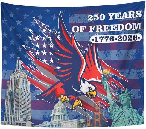 4th of July Tapestry Wall Hanging 250th Anniversary Patriotic Independence Day Memorial Day USA Eagle Statue of Liberty Wall Tapestry for USA America Bedroom Living Blankets Picnic Blankets 60 x 80 in in Kuwait
