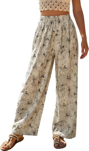 Women's High-Waisted Landscape Ink Painting Print Ice Silky Fiber Fabric Loose Wide-Leg Sports Cool Casual Pants in Saudi Arabia