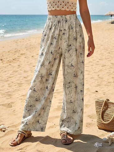 Women's High-Waisted Landscape Ink Painting Print Ice Silky Fiber Fabric Loose Wide-Leg Sports Cool Casual Pants in Saudi Arabia