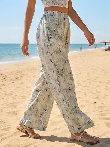 Women's High-Waisted Landscape Ink Painting Print Ice Silky Fiber Fabric Loose Wide-Leg Sports Cool Casual Pants in Saudi Arabia