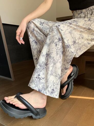 Women's High-Waisted Landscape Ink Painting Print Ice Silky Fiber Fabric Loose Wide-Leg Sports Cool Casual Pants in Saudi Arabia