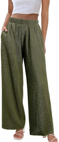 Women' s Textured Wide Leg Pants Lightweight Loose Flowy Trousers with Side Pockets in Saudi Arabia