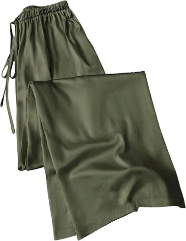 WDIRARA Women's Satin Wide Leg Pants Drawstring Elastic Waist Loose Comfy Baggy Pants in Kuwait