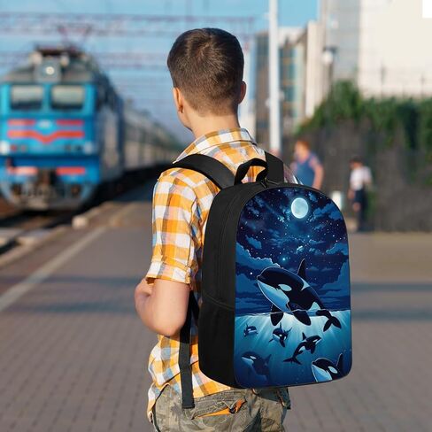 Whale Kids Backpack Killer Whale Orcas in Galaxy School Bookbags Daypack Bag, Water Resistant Children Backpack for Elementary Junior High Girls Boys, 17 Inches, Beautiful Space Moonlight in Saudi Arabia