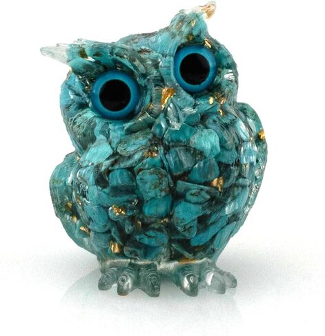 Owl Statue, Natural Gemstones Decor for Home Office, Shelf Display Figurine, Handcrafted Unique Owl Sculpture(Colorful) in Saudi Arabia