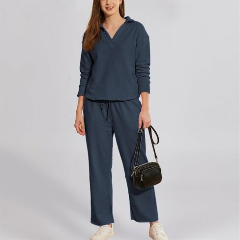 Women's Carmel Tracksuit 2 Piece Set - Patrick Pullover Sweatshirt & Catherine Sweatpants - Casual Lounge Set(Navy,S) in Saudi Arabia